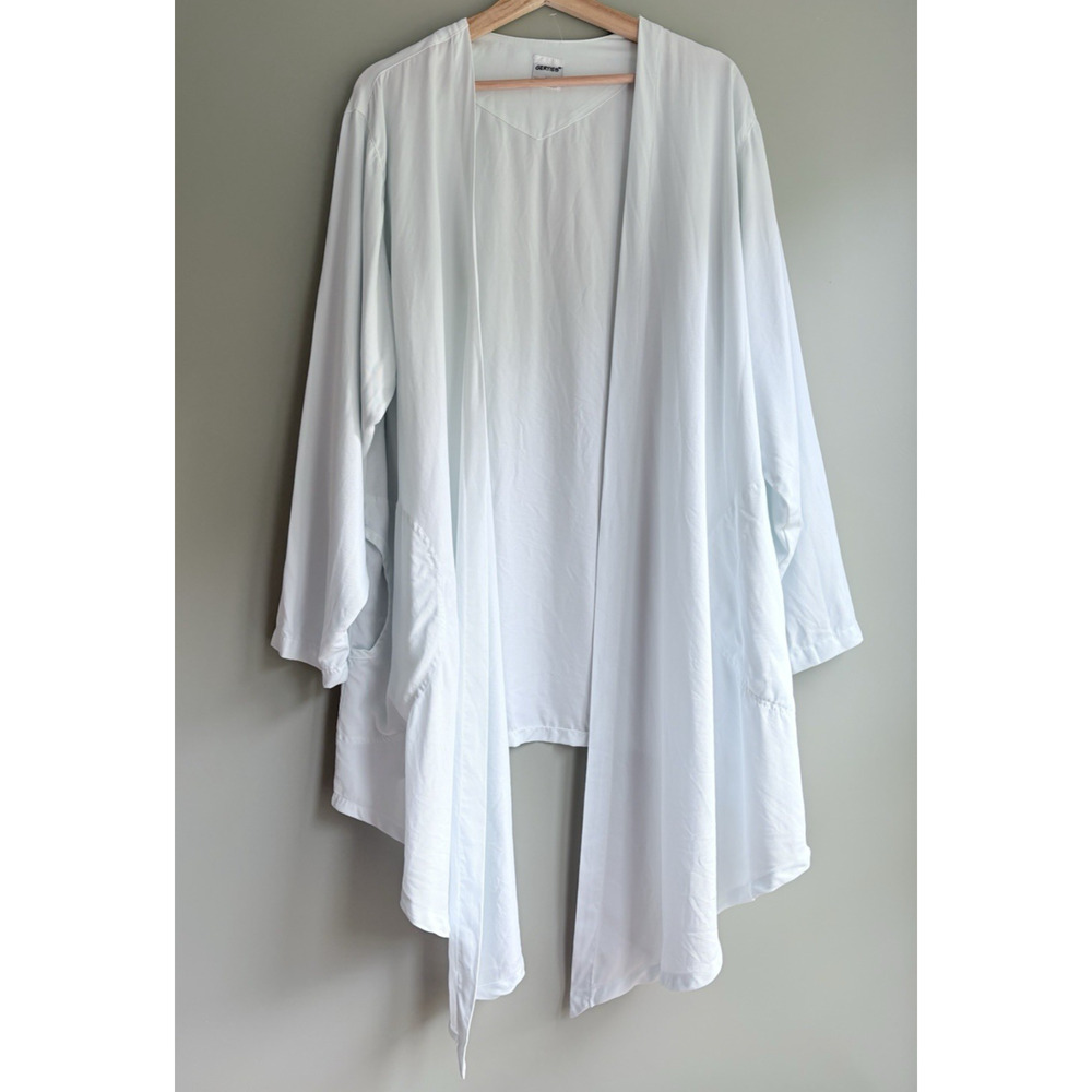 GERTIES 100% Tencel Open Longline Cardigan Ice Blue Lagenlook Minimalist Fairy M